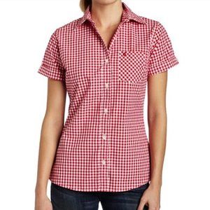 Carhartt Women's Pink Gingham Checker Button Down Short Sleeve Shirt Top